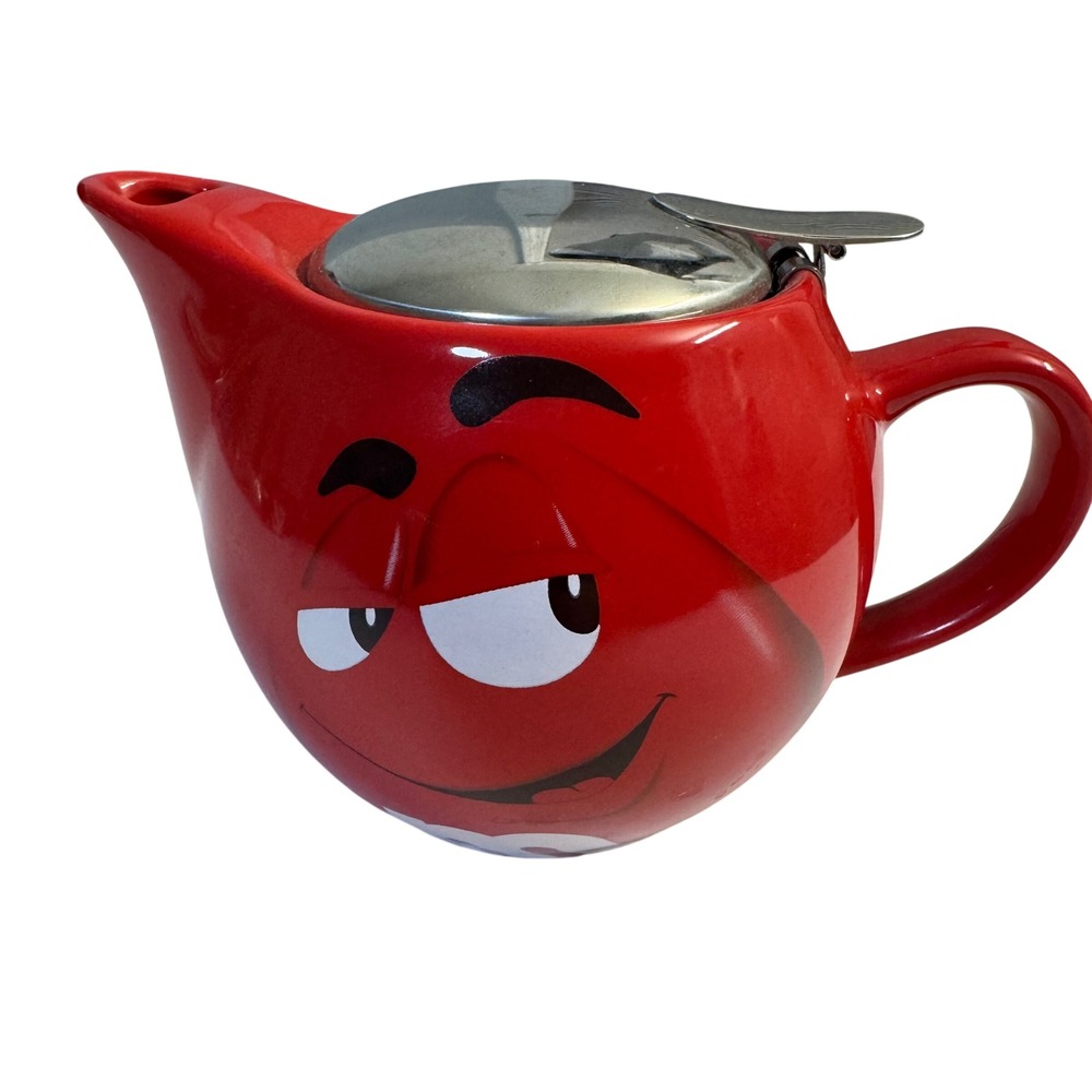 M&Ms Red Character Ceramic Teapot with Stainless Steel Lid and Tea Infuser